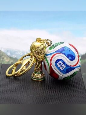 Gold Trophy & Soccer Ball Keychain - White, Red, Blue, Green FIFA
